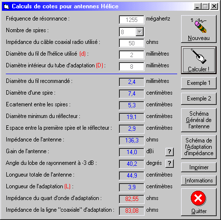 Calculs pour antenne hélice